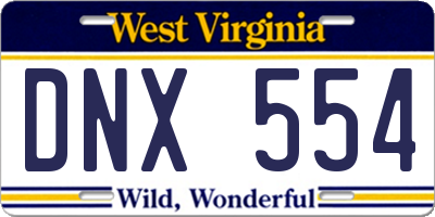 WV license plate DNX554