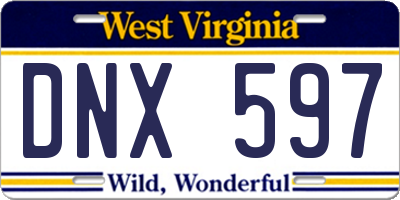 WV license plate DNX597