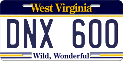 WV license plate DNX600