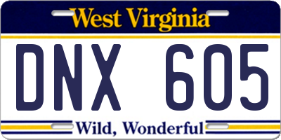WV license plate DNX605