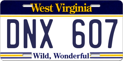 WV license plate DNX607