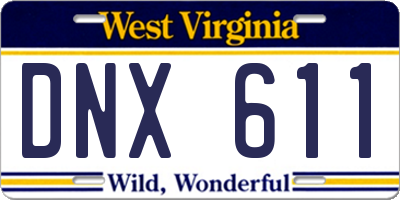 WV license plate DNX611