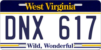 WV license plate DNX617