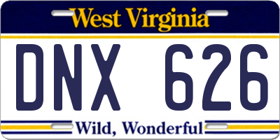WV license plate DNX626