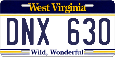 WV license plate DNX630