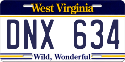 WV license plate DNX634