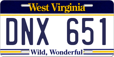 WV license plate DNX651