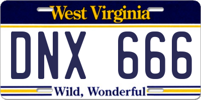 WV license plate DNX666