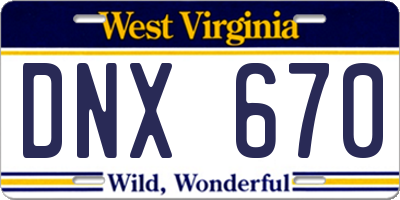 WV license plate DNX670