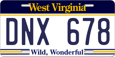 WV license plate DNX678