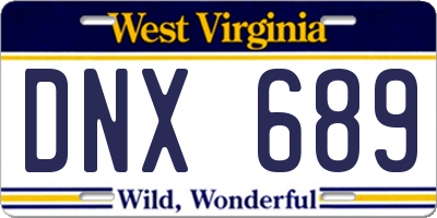 WV license plate DNX689