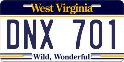 WV license plate DNX701