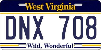 WV license plate DNX708