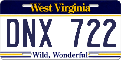WV license plate DNX722