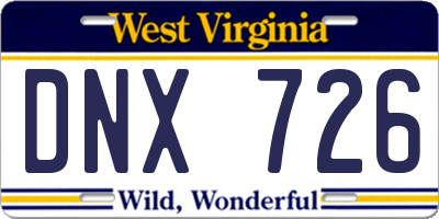 WV license plate DNX726