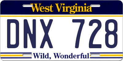 WV license plate DNX728