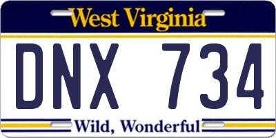 WV license plate DNX734