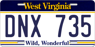 WV license plate DNX735