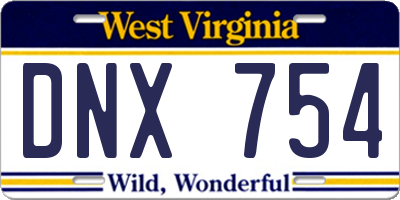 WV license plate DNX754
