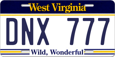 WV license plate DNX777