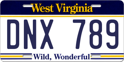 WV license plate DNX789