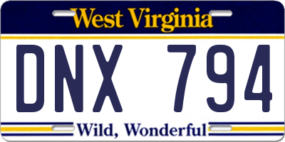 WV license plate DNX794