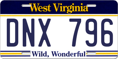 WV license plate DNX796