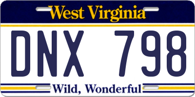 WV license plate DNX798