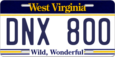 WV license plate DNX800