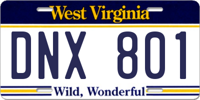WV license plate DNX801