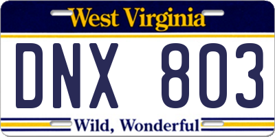 WV license plate DNX803