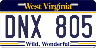 WV license plate DNX805