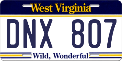 WV license plate DNX807