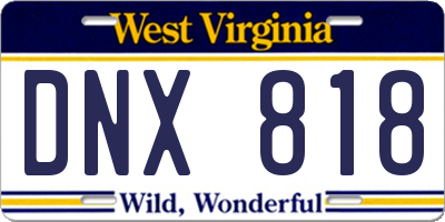 WV license plate DNX818