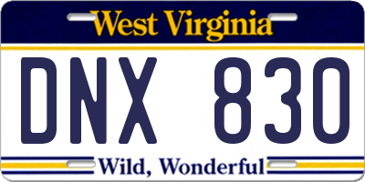 WV license plate DNX830