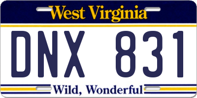 WV license plate DNX831