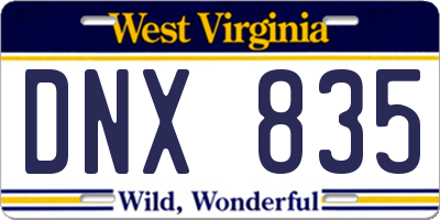 WV license plate DNX835