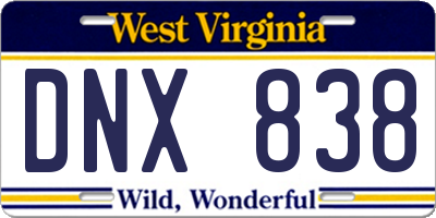 WV license plate DNX838
