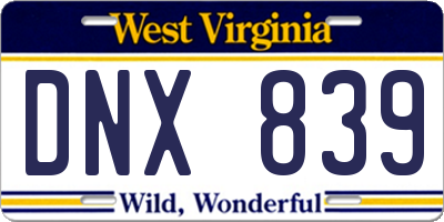 WV license plate DNX839