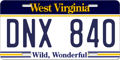 WV license plate DNX840