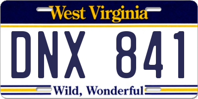 WV license plate DNX841