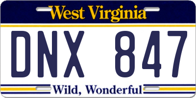 WV license plate DNX847
