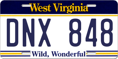 WV license plate DNX848