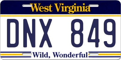 WV license plate DNX849