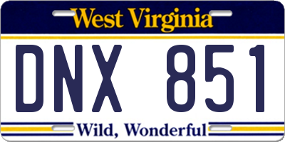WV license plate DNX851