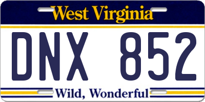 WV license plate DNX852