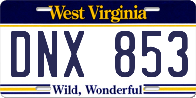 WV license plate DNX853