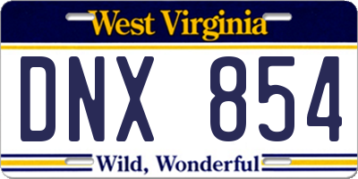 WV license plate DNX854