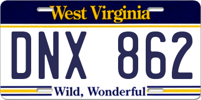 WV license plate DNX862
