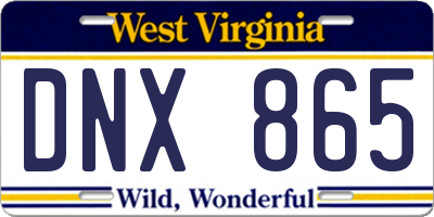 WV license plate DNX865
